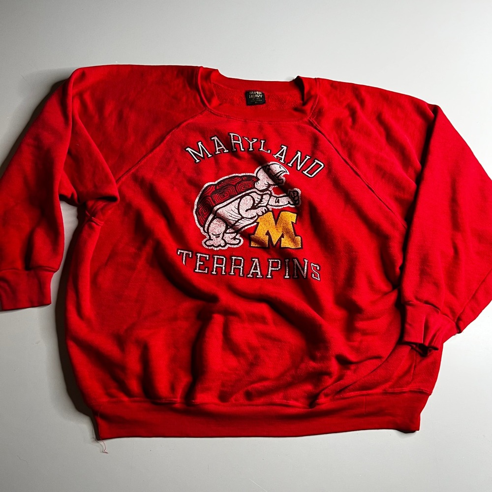 Vintage Maryland Terrapins Sweatshirt XL Red Super Heavy J&L Made in USA NCAA